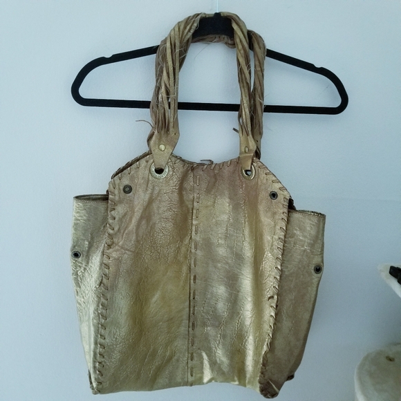 All You Need Comes With Me Large Vintage Gold Leather Boho Bag - Picture 15 of 17